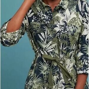 Anthropologie Sanctuary Green White Floral Eyelet Jacket Women's Size Medium